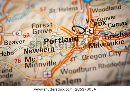 Map Photography: Portland City on a Road Map