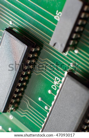 macro silicon chip on green board
