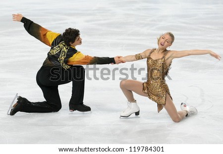 PARIS - NOVEMBER 17: Piper GILLES / Paul POIRIER of Canada perform free dance at the ISU Grand Prix Eric Bompard Trophy on November 17, 2012 at Palais-Omnisports de Bercy, Paris, France.