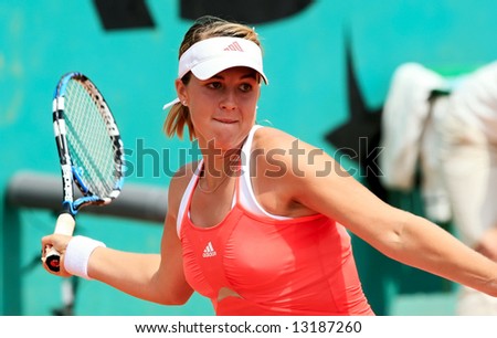 Russian professional tennis player and junior world number one Anastasia Pavlyuchenkova in action during her match at French Open, Roland Garros. Paris, France. May 2008.