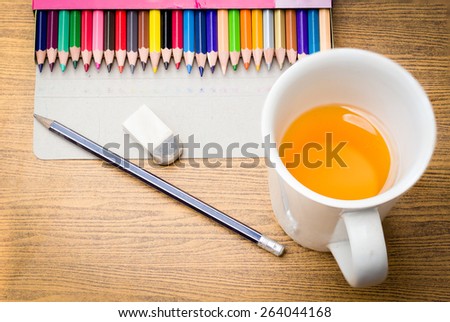 Tea break relaxing with color wood and pencil