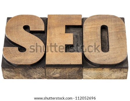 SEO (search engine optimization) acronym - isolated word in vintage letterpress wood type