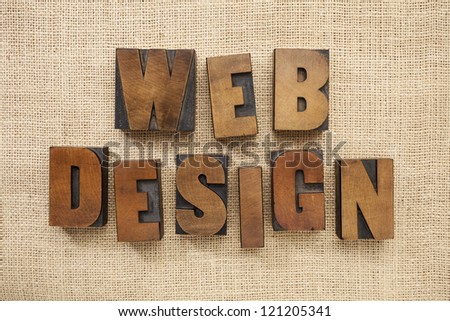 web design - text in vintage letterpress metal type blocks on burlap canvas