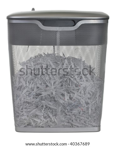 stock photo : light duty paper shredder with metal wire basket filled with 