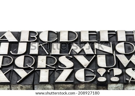 alphabet abstract in letterpress metal type printing blocks