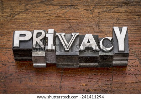 privacy  word in mixed vintage metal type printing blocks over grunge wood