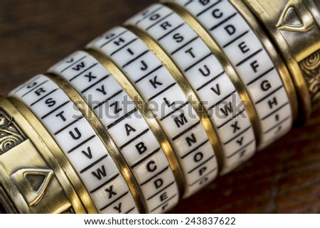 value word as a password to combination puzzle box with rings of letters
