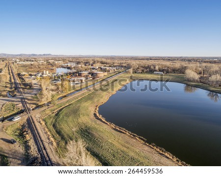 FORT COLLINS, CO, USA - MARCH 28, 2015: Aerial view of Drake Water Reclamation Facility, one of city waste water treatment plants,  and Environmental Learning Center