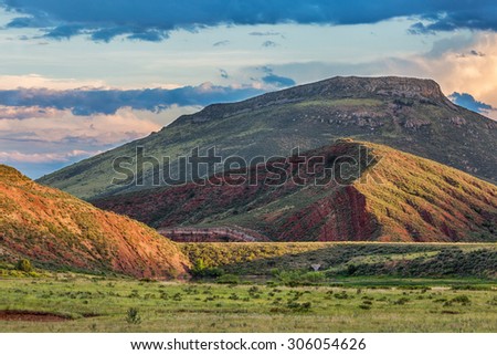 foothills of Rocky Mountains in Colorado - Red Mountain Open Space near Fort Collins with a dam on Sand Creek