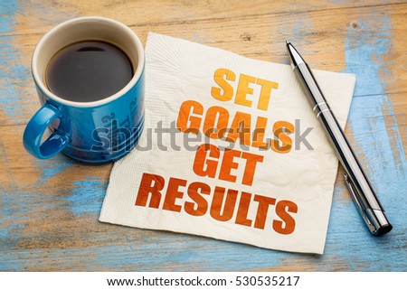 Set goals, get results - motivational word abstract on a napkin with a cup of espresso coffee