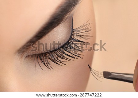 Makeup close-up. Eyebrow makeup. Eyelash extension.
