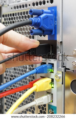 Technician is connecting device to a server