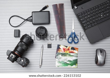 top view of photographer desk
