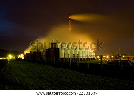 power plant in the night. Industrial structure landscape