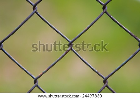 Metallic fence on a background of green grass