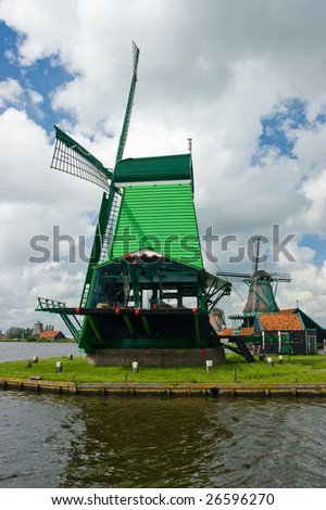 Windmill in Holland open-air museum windy mills in Zaanse Schans