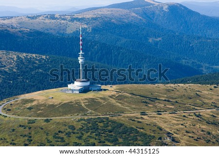 Photo of the television transmitter Praded from height, Czech republic