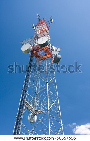 Inside perspective of a tall communications tower