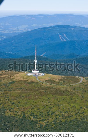 Photo of the television transmitter Praded from height, Czech republic