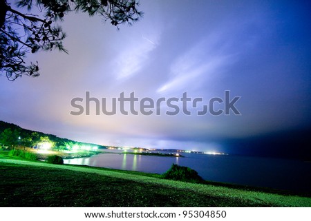 power energy lightning flash on blue background