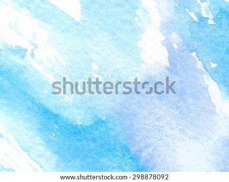 Watercolor hand drawn paper texture. Wet brush painted smudges blue violet white water background. Abstract artistic illustration. Design element for wallpaper, print, template, cover, banner, print