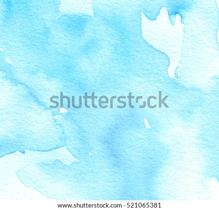 Blue watercolor ink wet brush paint smudges paper texture stylized background for card, web, print. Abstract aquarelle hand drawn magic cold color graphic element for wallpaper, backdrop, text design