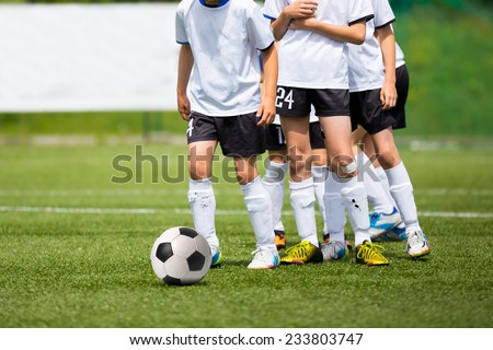 Football match for children. Boys playing training and football soccer tournament