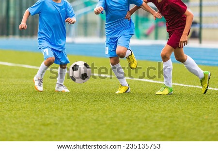 Football match for children. Training and football soccer tournament