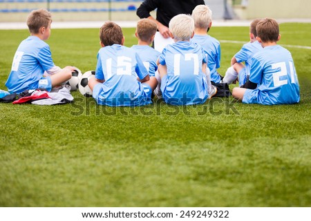 soccer football coach tactic strategy speech. kids listening coach strategy speech.