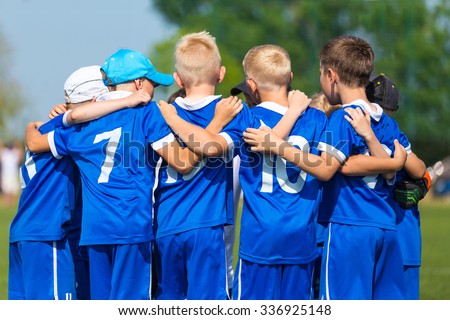 Football; soccer; handball; volleyball; match for children. shout team, football soccer game. team work