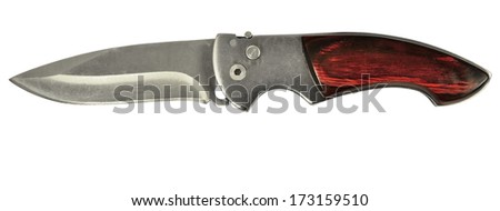 Pocket knife with the wooden handle on the white background isolated
