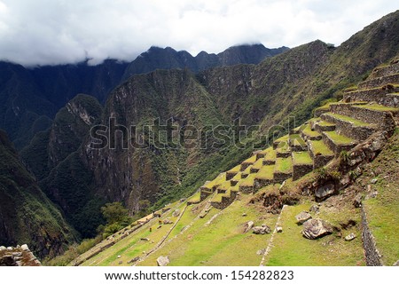 View of the archaeological site Machu Picchu, Cuzco, Peru, seven wonder of the world