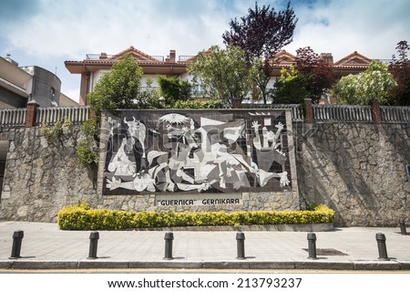 13 JUNE 2014 - GUERNICA, Spain. Copy of the painting called \'Guernica\' of the famous spanish painter Pablo Picasso in the Guernica city.