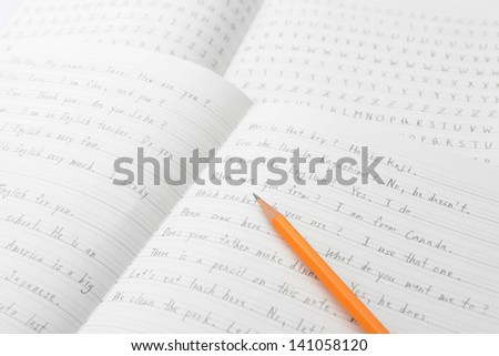 English education, pencil on notebook