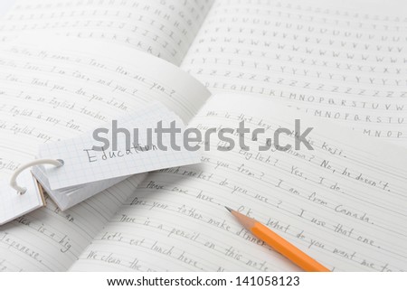English education, vocabulary notebook and pencil on notebook