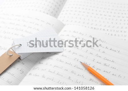 English education, vocabulary notebook and pencil on notebook