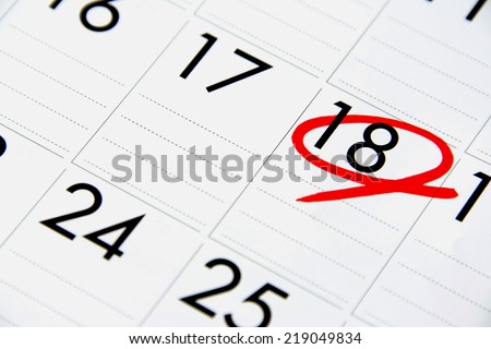Date of calendar with red circle