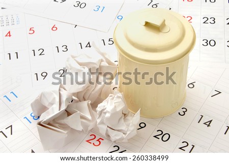 Collection day schedule images, paper trash and trash can on calendar