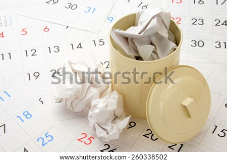Collection day schedule images, paper trash and trash can on calendar