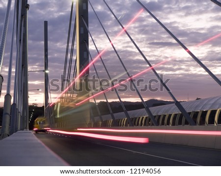 Light trails on a bridge