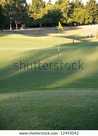 Green Golf Course Series - Putting green with flag and mown concentric patterns