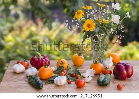 Wooden table with vegetables