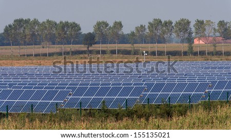 large solar panel system installed on an open field