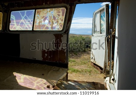 Old bus in a desert zone in Patagonia, southern Argentina.