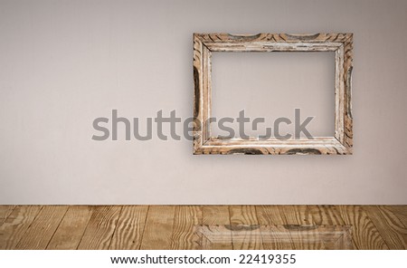 Picture frame over an old wall interior. Clipping path provided.