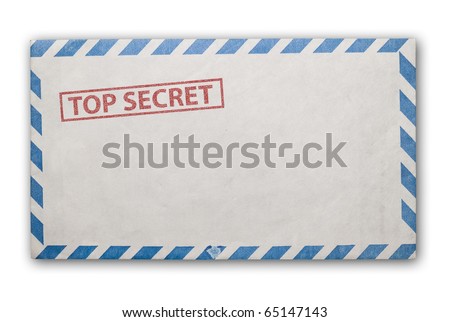 Open  envelope with top secret stamp, clipping path excludes the shadow.
