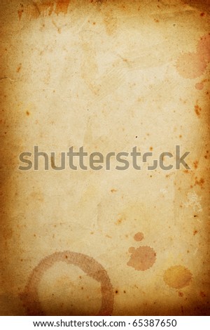 Vintage grungy paper with coffee rings stain.
