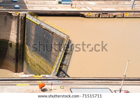 View of the Miraflores Locks in the Panama Canal, on the Pacific side.