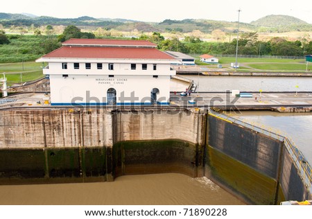 View of the Panama cana, Miraflores locks, in the Pacific side.