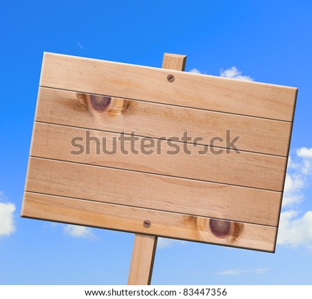 Wood sign isolated  with clipping path, sky background.